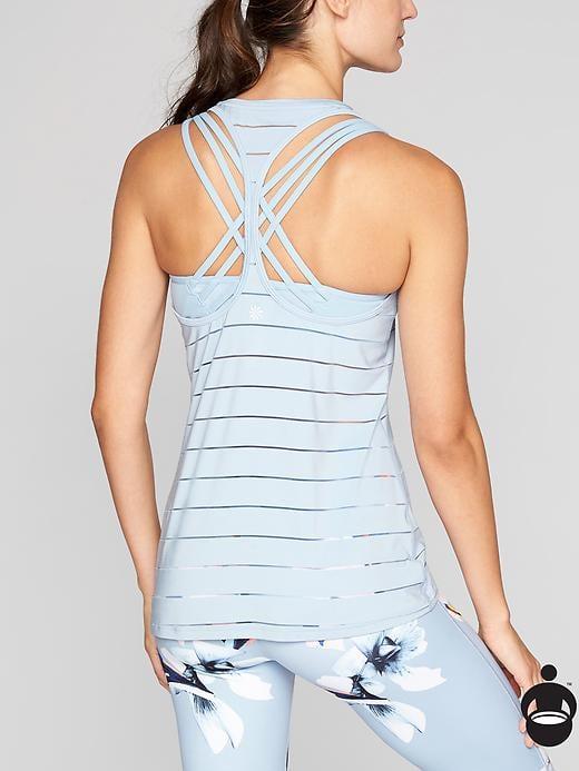 Athleta Womens Stripe Mesh High Neck Chi Tank Size L Tall - Clear Blue