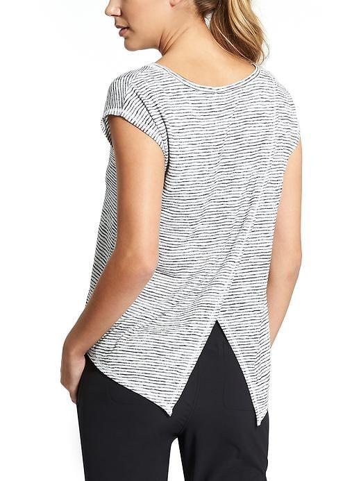 Athleta Womens Stripe Breezy Crossback Tee Size L - Sea Salt/black