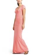 Athleta Womens Makai Maxi Dress Size L Petite - Tango Coral/oatmeal Heather