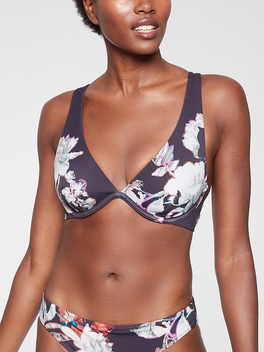Athleta Womens Piha Plunge Bikini Top New Botanical Size 32b/c