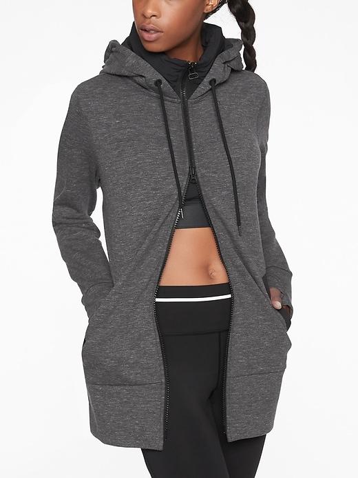 Athleta Womens Victory Long Hoodie Charcoal Heather Space Dye Size Xxs