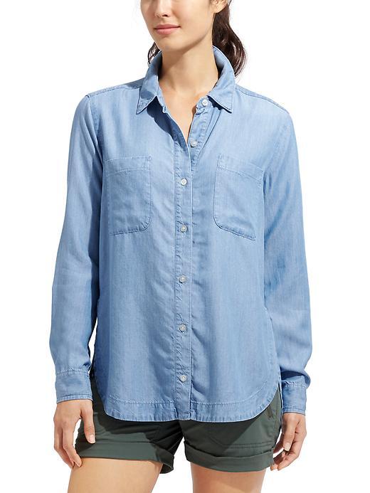 Athleta Womens Button Down Size L - Chambray