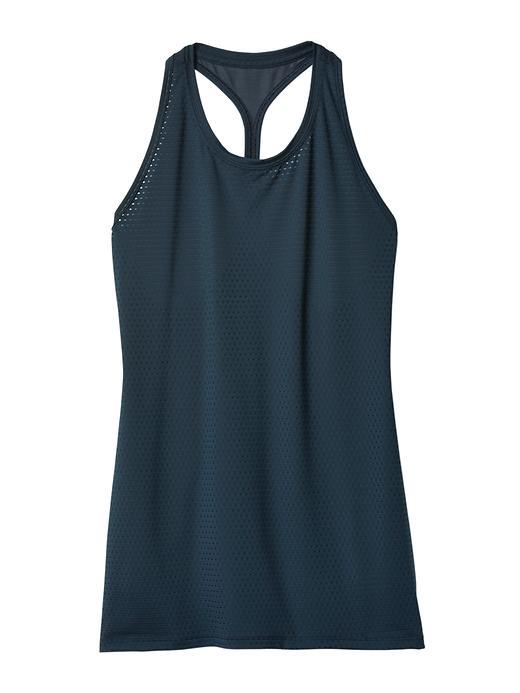 Athleta Womens High Neck Dot Mesh Chi Tank Size L - Navy