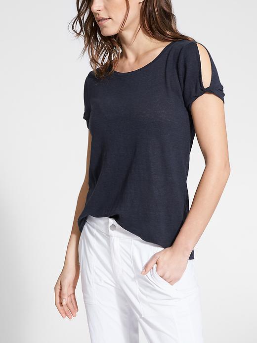 Athleta Womens Zephyr Tee Size L - Navy