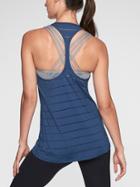 Athleta Womens Stripe Mesh High Neck Chi Tank Atlantis Blue Size Xxs