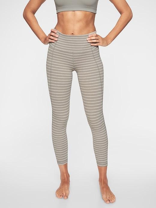 Athleta Womens Stripe Salutation 7/8 Tight Silver Grey Size M