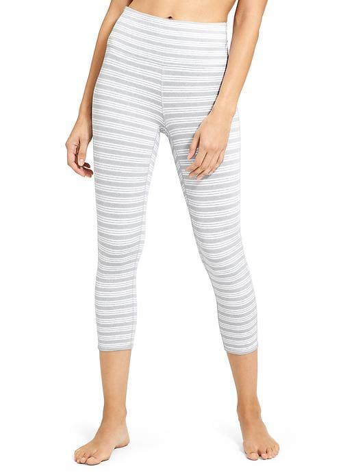 Athleta Womens High Rise Heather Stripe Chaturanga Capri Size L Tall - Light Grey Heather/white