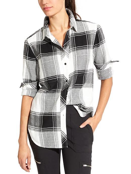 Athleta Womens Lumberjill Shirt Size L Petite - Sea Salt/black