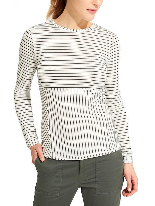 Athleta Womens Stripe Madison Ave Top Size L - Black/dove Stripe