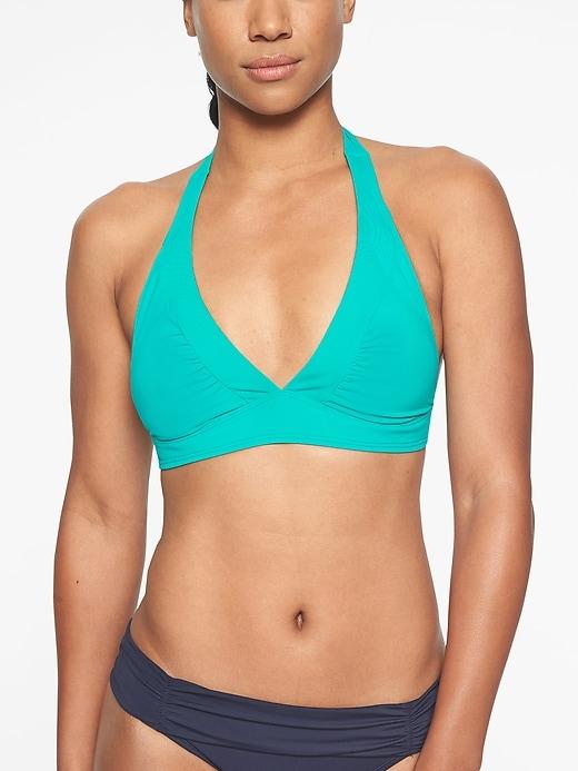 Athleta Womens Shirrendipity Halter Bikini Top Teal Squeal Size Xxs