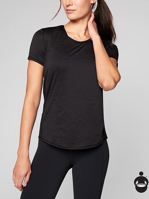 Athleta Womens Shadow Stripe Chi Tee Size Xs Petite - Black