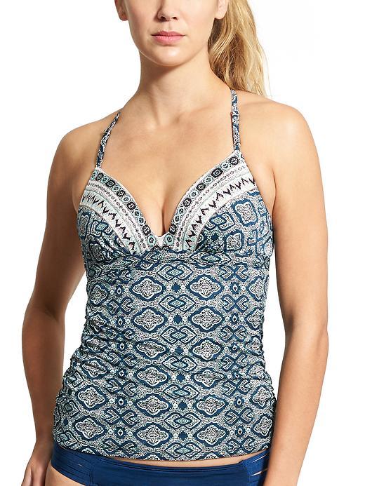 Athleta Womens Aqualuxe Print Molded Tankini Size L - Blue Mosaic