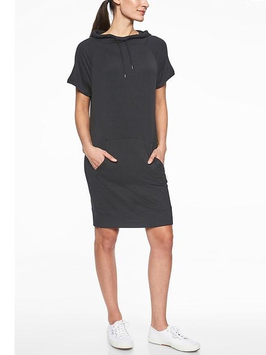 Athleta Womens Coaster Short Sleeve Sweatshirt Dress Black Size S