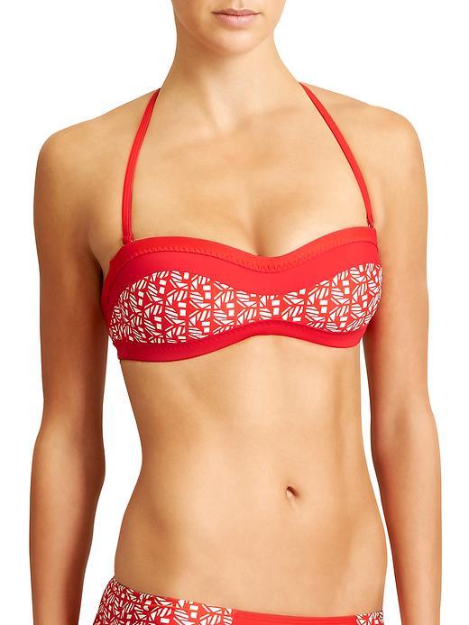 Athleta Womens Encinitas Bandeau Bikini Size L - Saffron Red Print