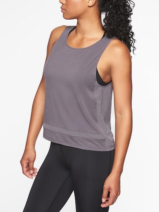 Athleta Womens Essence Mesh Trim Tank Silver Bells Size M
