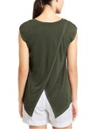 Athleta Womens Breezy Crossback Tee Forest Green Size M