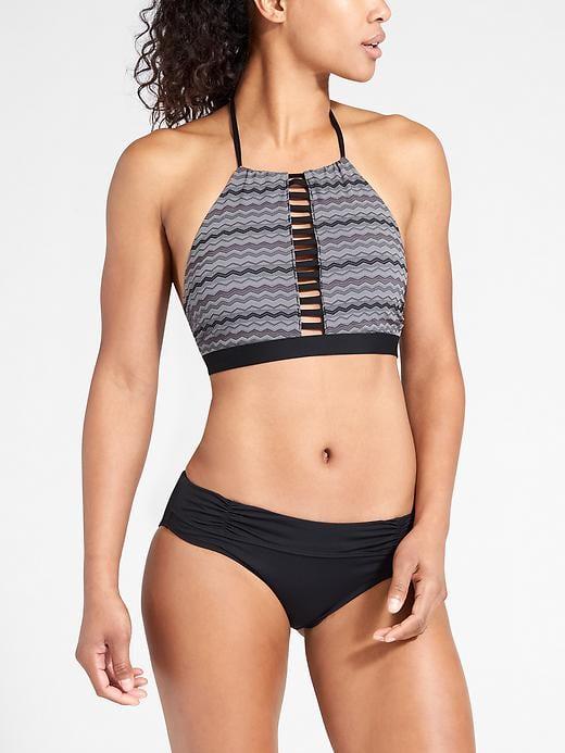 Athleta Womens Jacquard High Neck Ladder Bikini Size L - Black