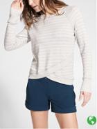 Athleta Womens Stripe Criss Cross Sweatshirt Size L Tall - Light Grey Heather
