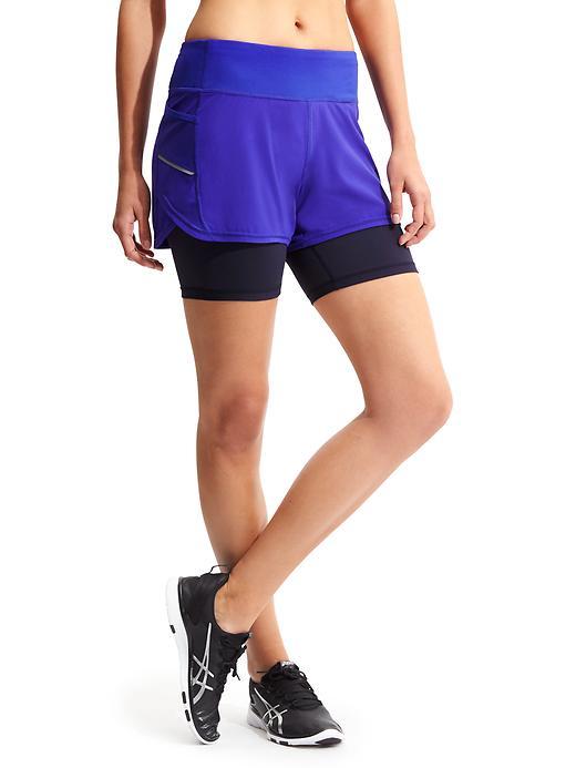Athleta Womens Ready Set 2 In 1 Short 6&quot; Size L - Vibrant Cobalt/navy