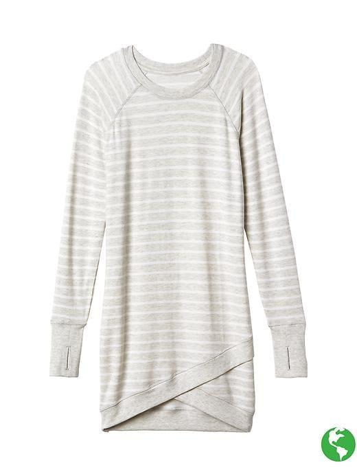 Athleta Womens Criss Cross Stripe Dress Size L Tall - Light Grey Heather/ Bright White