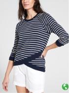 Athleta Womens Stripe Criss Cross Sweatshirt Size L Tall - Navy/ Light Heather Grey