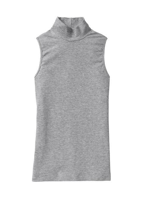 Athleta Womens Rib Turtleneck Tank Size L - Light Grey Heather