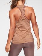 Athleta Womens Stripe Mesh High Neck Chi Tank Mocha Brown Size S