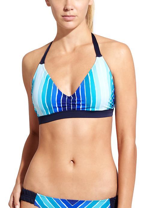 Athleta Womens Water Stripe Halter Bikini Size 32d/dd - Caspian Blue