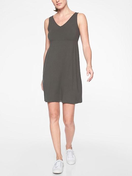 Athleta Womens Santorini V Neck Solid Dress Black Olive Size Xxs