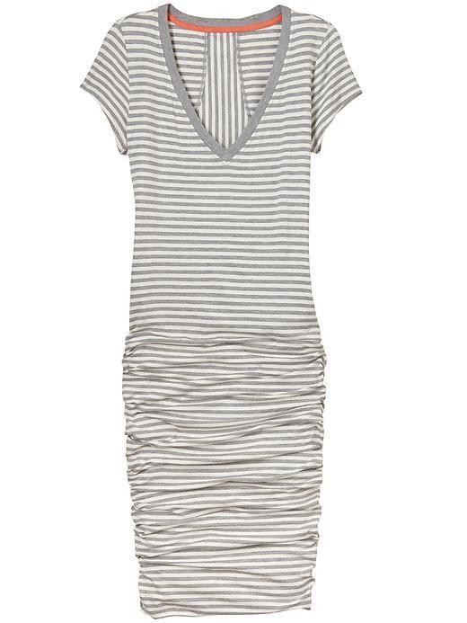 Athleta Womens Striped Tee Dress Size L Petite - Grey Heather
