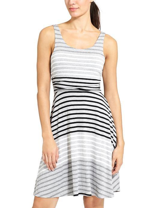 Athleta Womens Santa Maria Stripe Dress Size L - Black/grey Heather Stripe