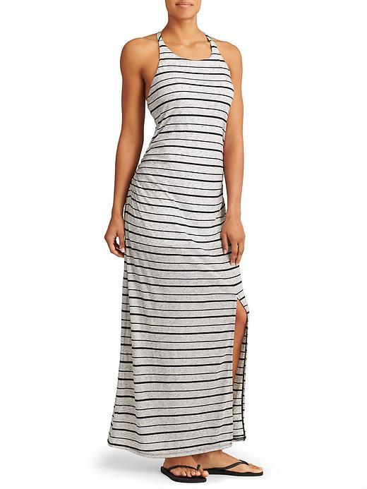 Athleta Womens Stripe Serenity Dress Size L - Slate Grey