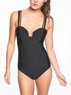 Athleta Womens Aqualuxe Molded Square Plunge One Piece Black Size S