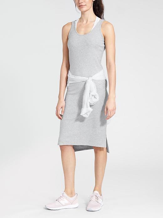 Athleta Womens Mesh Midi Dress Size L - Grey/ White