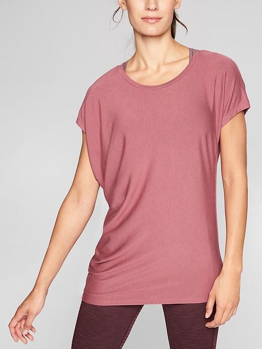 Athleta Womens Threadlight Asym Relaxed Tee Meadow Mauve Size Xxs