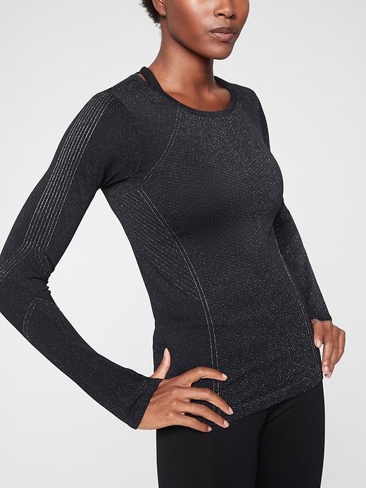 Athleta Womens Flurry Shine Base Layer Top Black Size Xs