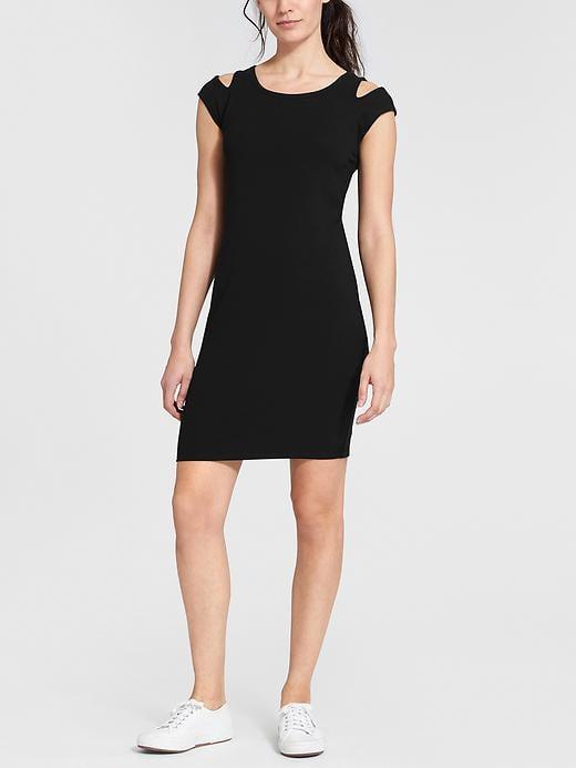 Athleta Womens Cold Shoulder Dress Size L - Black