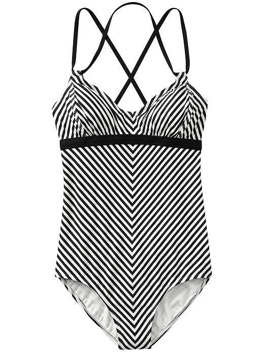 Athleta Womens Stripe Avila One Piece Size L - Black Stripe