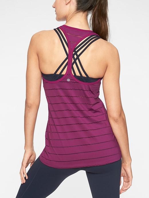 Athleta Womens Stripe Mesh High Neck Chi Tank Exotic Fuchsia Size L