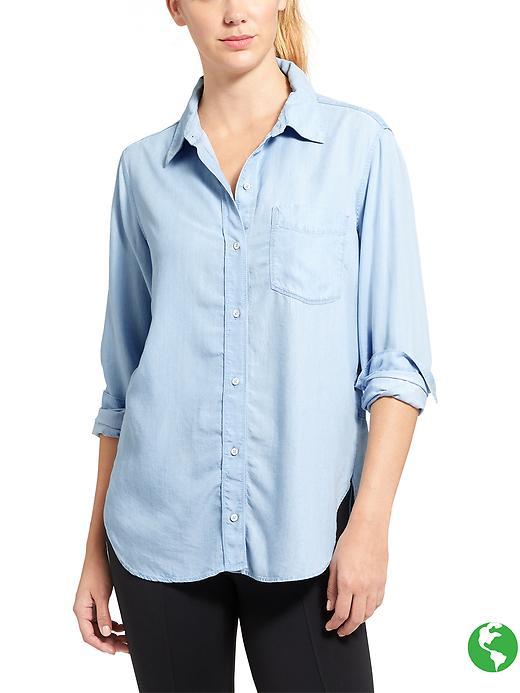 Athleta Womens Bootjack Chambray Shirt Size S Petite - Light Indigo