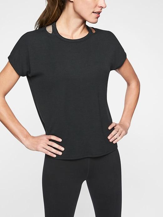 Athleta Womens Glimpse Open Neck Tee Black Size Xl