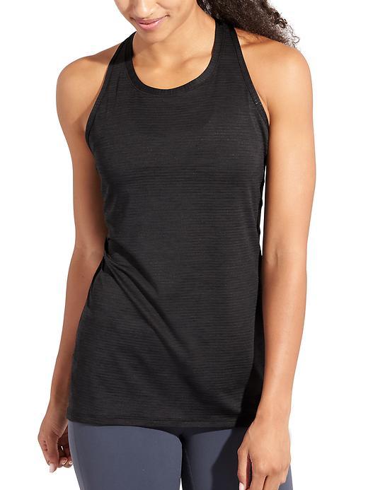Athleta Womens High Neck Shadow Stripe Chi Tank Size L Tall - Black