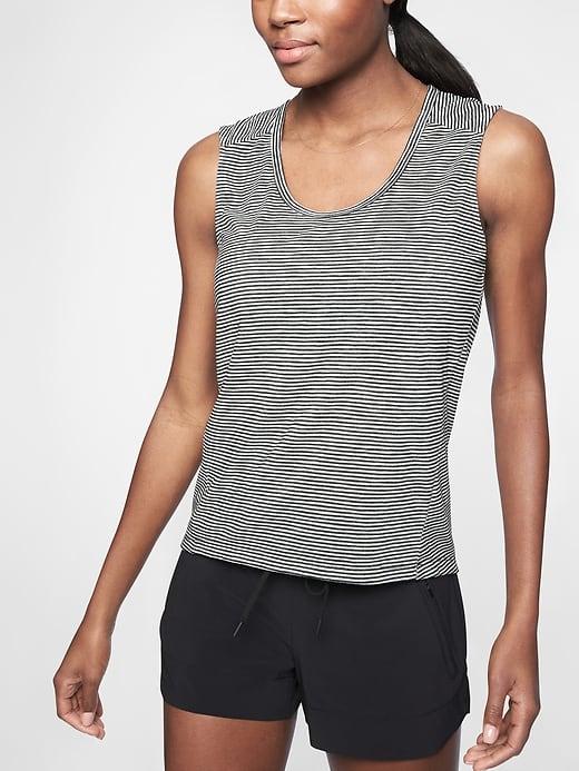 Athleta Womens Breezy Stripe Muscle Tank Black/ Sea Salt Size L