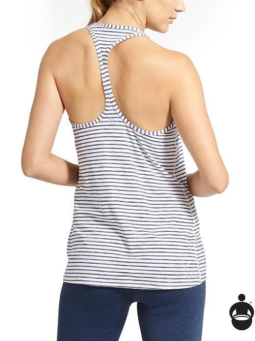 Athleta Womens High Neck Heather Stripe Chi Tank Size M - Navy Heather/bright White