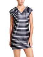 Athleta Womens Stripe Wick-it Hoodie Coverup Size L - Dress Blue/bright White