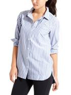 Athleta Womens Stripe Weekender Shirt Size L - Blue/white