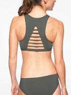 Athleta Womens Makaha High Neck Reversible Bikini Top Green Rapids/ Black Size S