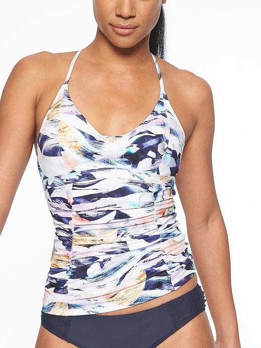 Athleta Womens Vivid Smocked Tankini Top Dress Blue Size 36b/c