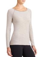Athleta Womens Remarkawool Top Stripe Size L - Foxtail Taupe/dove
