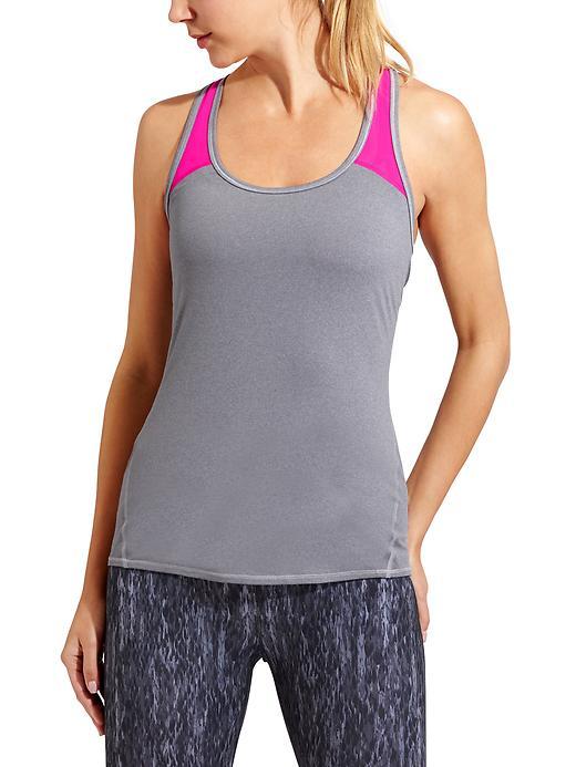 Athleta Womens Chi Mesh Tank Size L Tall - Charcoal Heather/brilliant Magenta